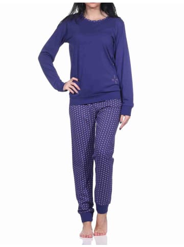 NORMANN langarm Schlafanzug Pyjama Bündchen und allover bedrucker Hose - 70620 in navy