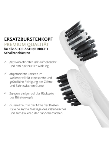Ailoria SHINE BRIGHT Charcoal Ersatzbürstenköpfe 6er Set in weiß