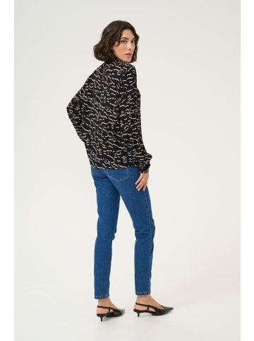 Kaffe Langarm-Bluse KAluna in Black/Beige Abstract Print
