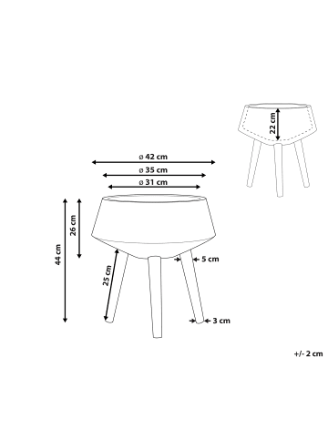 Beliani Outdoor Blumentopf WERIA in Grau/Weiß/Braun - (W) 42 x (H) 44 x (L) 42 cm