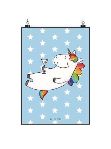 Mr. & Mrs. Panda Poster Einhorn Blümchentail ohne Spruch in Blau Pastell