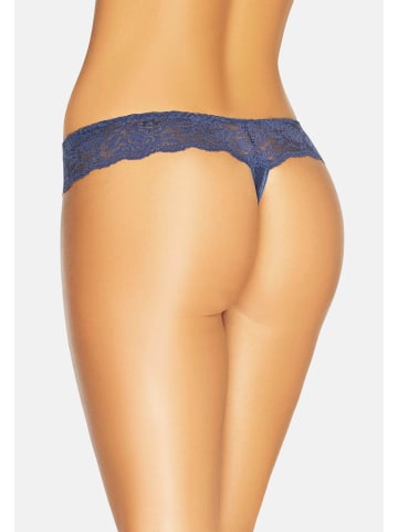 Teyli Damen Tanga mit floraler Spitze Comfo in blau