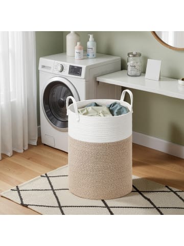 SONGMICS Wäschekorb Stowit in Weiß-Graubraun - (B)40 x (H)60 x (T)40 cm