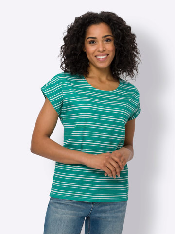 Sieh an! Rundhals-Shirt in smaragd-ecru-geringelt