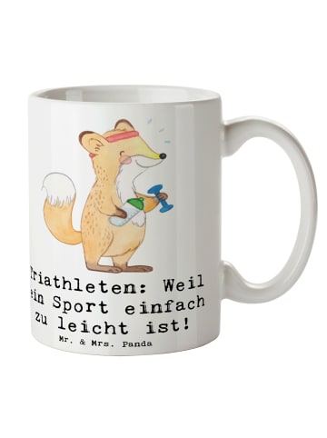 Mr. & Mrs. Panda Keramiktasse Triathlon Helden mit Spruch in Weiß