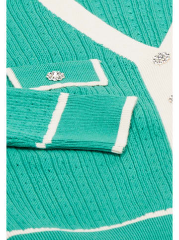 Albee Women Strickjacke in Grün Wollweiss Stickerei