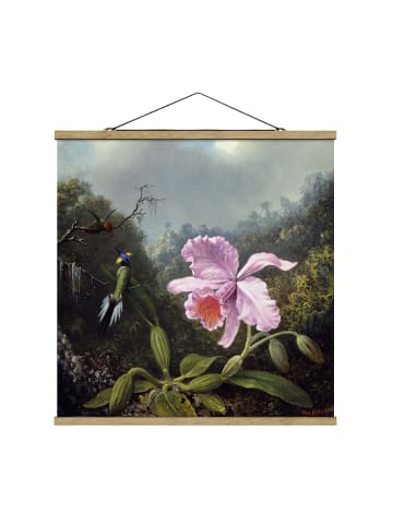 WALLART Stoffbild - M. J. Heade - Stillleben Orchidee und Kolibris in Grün