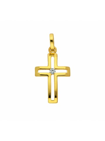 Adeliás Damen & Herren 333 Gold Kreuz Anhänger mit Zirkonia in gold
