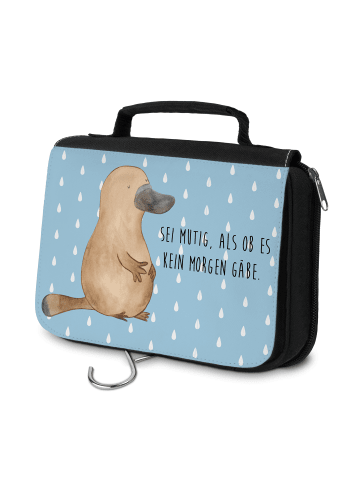 Mr. & Mrs. Panda Kosmetiktasche Schnabeltier Mut mit Spruch in Blau Pastell