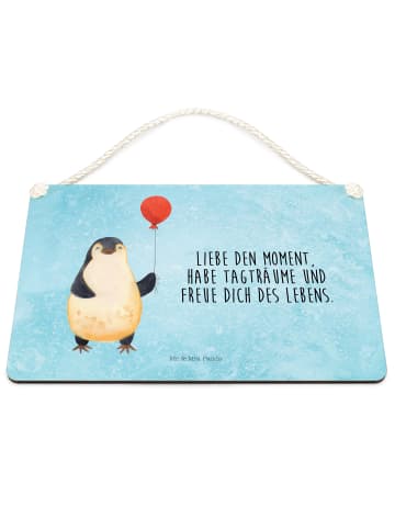 Mr. & Mrs. Panda Schild Pinguin Luftballon mit Spruch in Eisblau