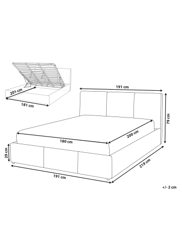 Beliani Bettgestell BOUSSE in Beige - (W) 190 x (H) 80 x (L) 220 cm