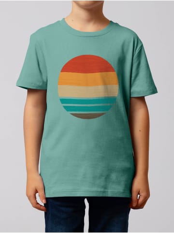 wat? Apparel T-Shirt Retro Sunset Ocean in Teal Monstera