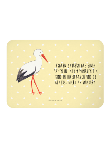 Mr. & Mrs. Panda Kühlschrankmagnet Storch mit Spruch in Gelb Pastell