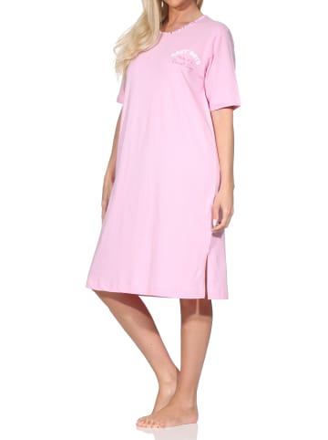 NORMANN Kurzarm Nachthemd edle Optik Übergrößen in rosa