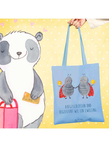 Mr. & Mrs. Panda Schultertasche Sternzeichen Zwilling mit Spruch in Sky Blue