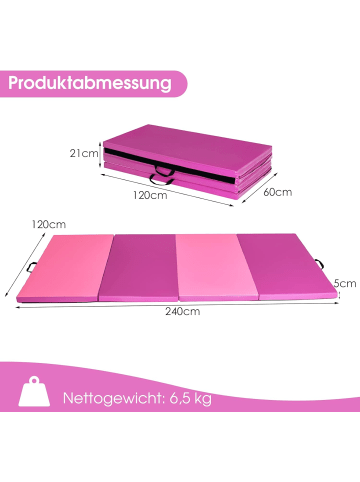 COSTWAY Gymnastikmatte 240x117x5cm in Rosa