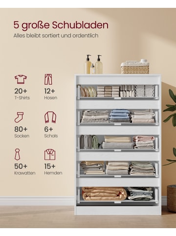 VASAGLE 5er-Set: Kommode Kailyn in Schneeweiß - (B)40.4 x (H)97.4 x (T)60.2 cm
