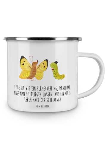 Mr. & Mrs. Panda Camping Emaille Tasse Scheidung Neuanfang mit S... in Weiß