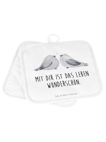 Mr. & Mrs. Panda Topfhalter Turteltauben Liebe mit Spruch in Weiß