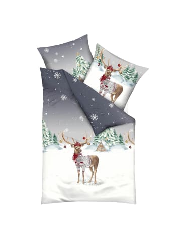 Traumschlaf Bettwäsche Weihnachtshirsch in grau