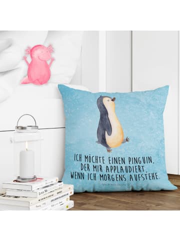 Mr. & Mrs. Panda Couchkissen Pinguin mHerzieren mit Spruch in Eisblau