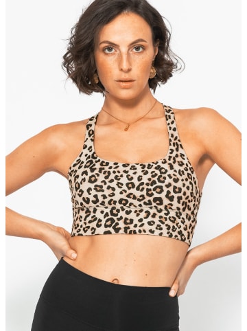 SASSYCLASSY Crop Sport-BH mit Kreuz Rücken in Beige