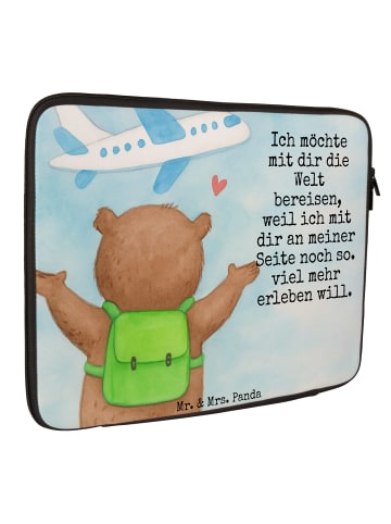 Mr. & Mrs. Panda Laptophülle Bär Flugzeug Design mit Spruch in Weiß