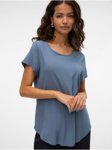 Vero Moda Bluse Kurzarm Rundhals Basic Regular Fit in Blau-2