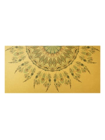 WALLART Leinwandbild Gold - Mandala Aquarell Federn halbkreis blau grün in Blau