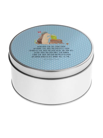 Mr. & Mrs. Panda Blechdose rund Igel Federschmuck mit Spruch in Blau Pastell