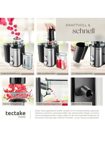 tectake Saftpresse Frufi, 2 Geschwindigkeitsstufen, Edelstahl, 600W