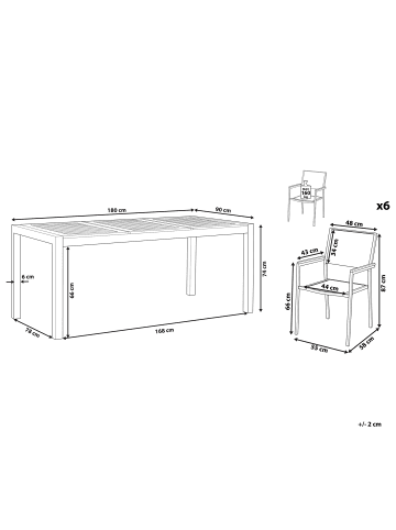 Beliani 7-tlg Gartentisch Set GROSSETO in Grau/Braun/Silber