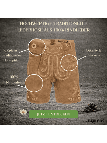 PAULGOS Lederhose Kurz Echtleder HK1 in Hellbraun