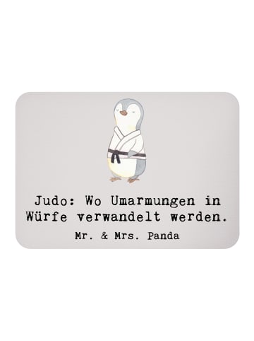 Mr. & Mrs. Panda Kühlschrankmagnet Judo Umarmungen mit Spruch in Grau Pastell