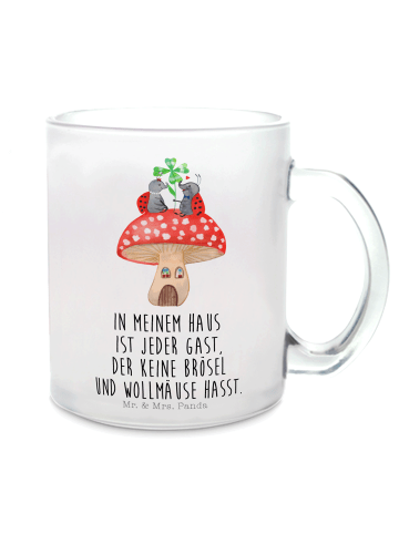 Mr. & Mrs. Panda Teetasse Marienkäfer Fliegenpilz mit Spruch in Transparent