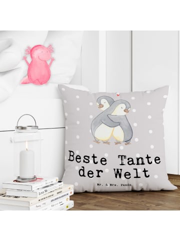Mr. & Mrs. Panda Kopfkissen Pinguin Beste Tante der Welt mit Spruch in Grau Pastell