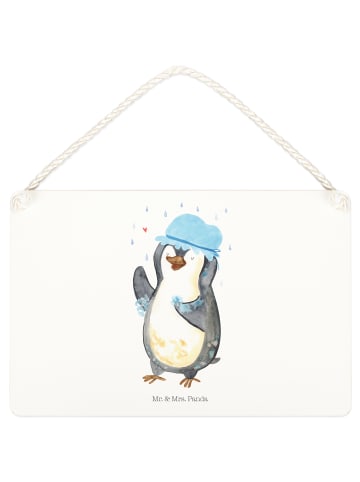 Mr. & Mrs. Panda Wandbild Holz Pinguin Duschen ohne Spruch in Weiß