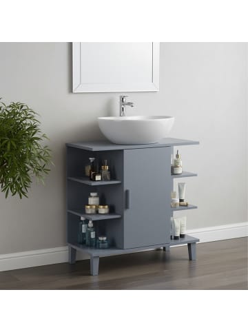 relaxdays Waschbeckenunterschrank in Blaugrau - (B)64 x (H)65 x (T)31 cm