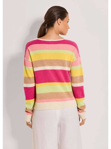 MADELEINE Kaschmir-Pullover mit Streifen in apricot / perlweiß / multicolor