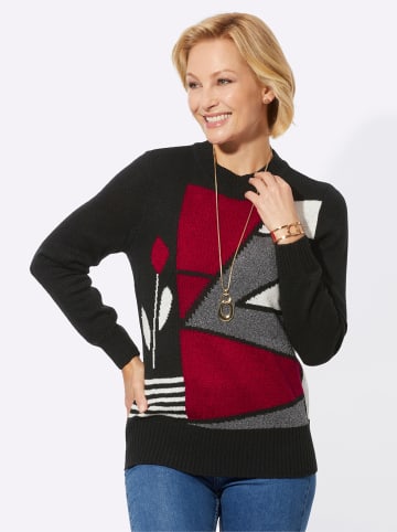 WITT WEIDEN Rundhals-Pullover in schwarz-rot-gemustert