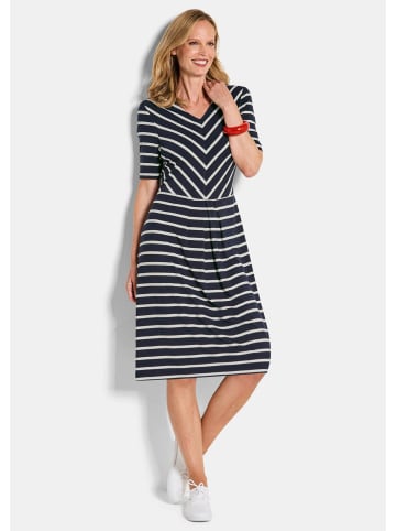 GOLDNER Kurzgröße:  Viskosekleid im Streifen-Look in marine / weiß / gestreift