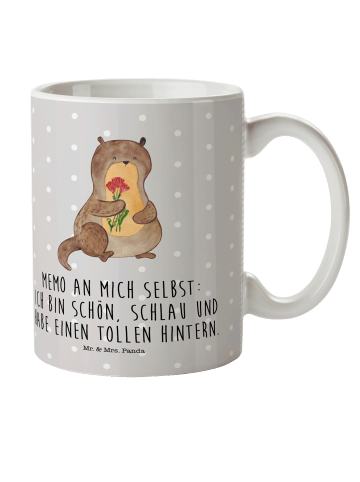 Mr. & Mrs. Panda Kindertasse Otter Blumenstrauß mit Spruch in Grau Pastell