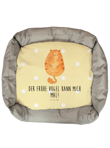 Mr. & Mrs. Panda Katzenkörbchen Katze Frühaufsteher mit Spruch in Gelb Pastell