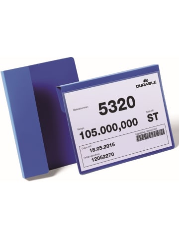 Durable Kennzeichnungstasche mit Falz A4 quer blau Packung mit 50 Stück