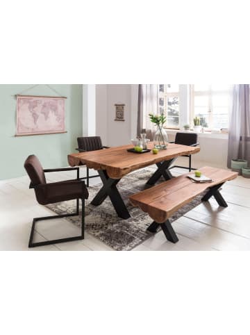 KADIMA DESIGN Esstisch Massiv Akazie, Industrial, Handgefertigt, XXL Tisch, X-Beine