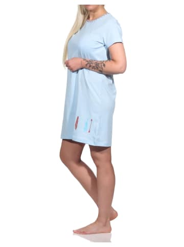 NORMANN Nachthemd halbarm Bigshirt Feder und Pfeil - 74871 in blau