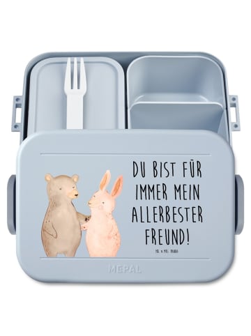 Mr. & Mrs. Panda Lunchbox Bär und Hase Umarmen Motiv mit Spruch in Blau Pastell