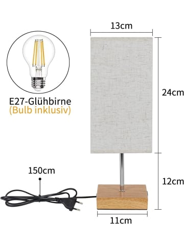 ZMH Tischleuchte in beige 1-flammige E27 rechteckig Touch Dimmbar