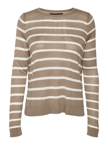 Vero Moda Weicher Feinstrick Pullover Rundhals Sweater Streifen VMNOVA in Braun
