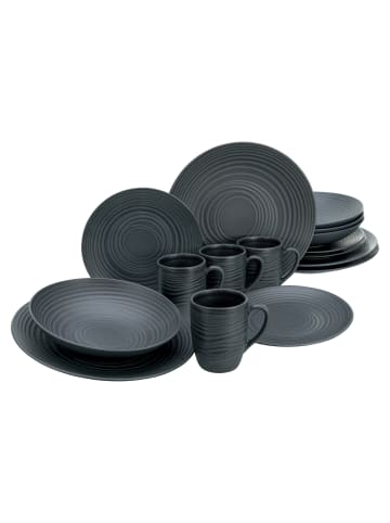 CreaTable Serie Lava Stone black, Geschirrset, Kombiservice 16 teilig in Schwarz in Schwarz